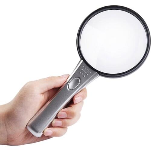 2.5X 6X Straight Handle Illuminated Reading Magnifier 90mm with 2 Led Lights Lamp Magnifying Glass