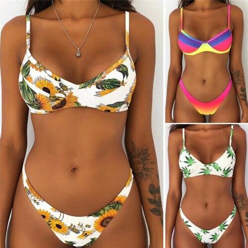 2019 Sexy Bikini Swimwear Women Push Up Swimsuit Bandage Bikini Set Brazilian Summer Beach Bathing Suits female Biquini Print