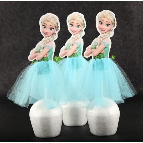 3pcs/lot Disney Frozen Elsa Princess party Cupcake Cake Topper For Girls favor Happy Birthday Party Cake Decoration Supplies