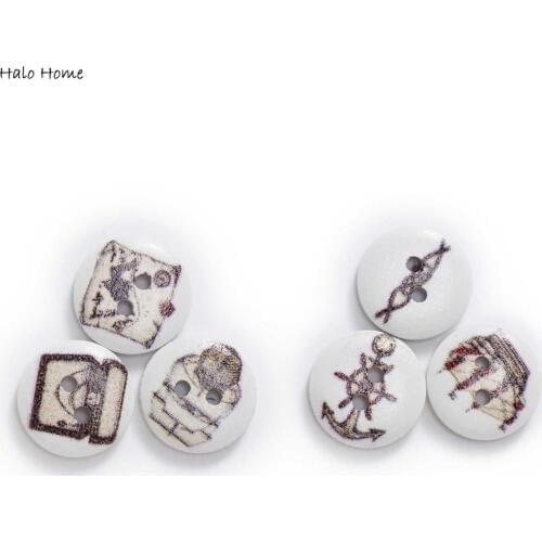 50pcs Ocean Traffic Tools Round Wooden buttons Sewing Scrapbook Clothing Gifts Crafts Handwork Accessories 15mm