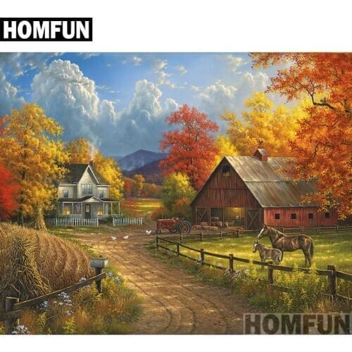 HOMFUN Full Square/Round Drill 5D DIY Diamond Painting "Autumn town" 3D Embroidery Cross Stitch 5D Home Decor A00761