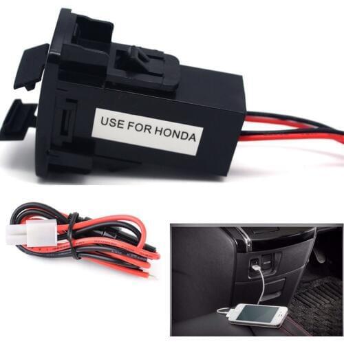 Car 5V 2.1A USB Interface Socket Charger Audio input Socket for Honda Accord Element Civic CR-V CR-Z CRX HRV Prelude S2000