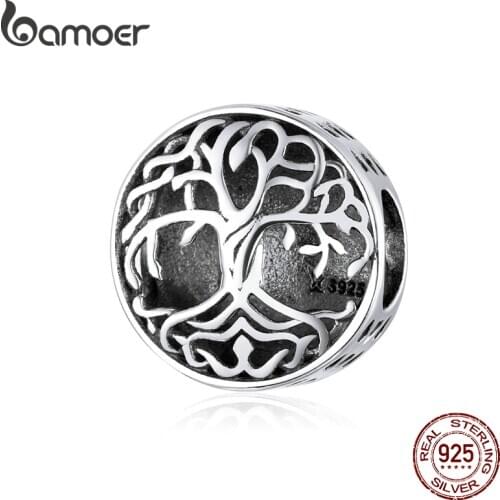Bamoer 925 Sterling Silver Tree of Life Charm for Original Silver Bracelet Openwork Vintage Beads for Jewelry Making SCC1457