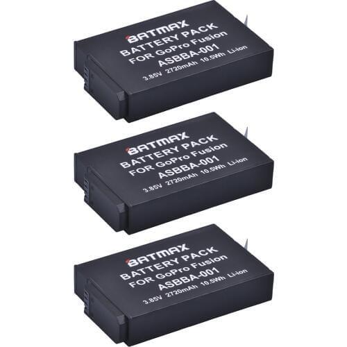 Batmax 3pc 2720mAh Batteries for Gopro ASBBA001 Battery Gopro Fusion 360-Degree Action Cameras