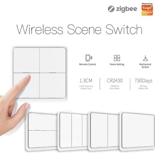 Tuya ZigBee 1-4 Gang Wireless Scene Switch Push Button Controller Battery Powered Automation Scenario for Tuya Devices