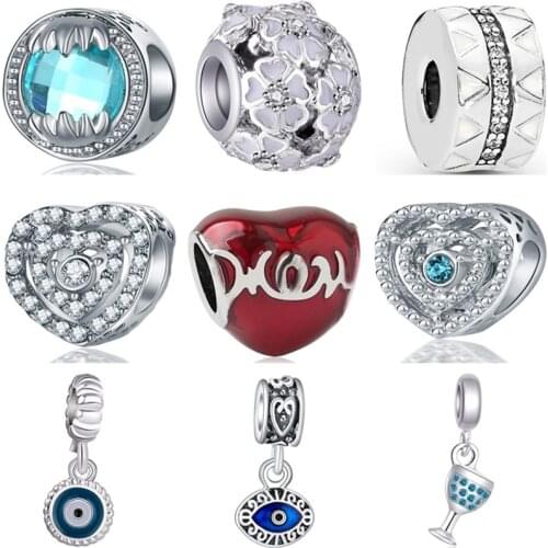 Btuamb European Luxurious Crystal Owl Sun Evil Eyes Simulated Pearl Heart Beads Fit Pandora Charms For Women Making Jewelry