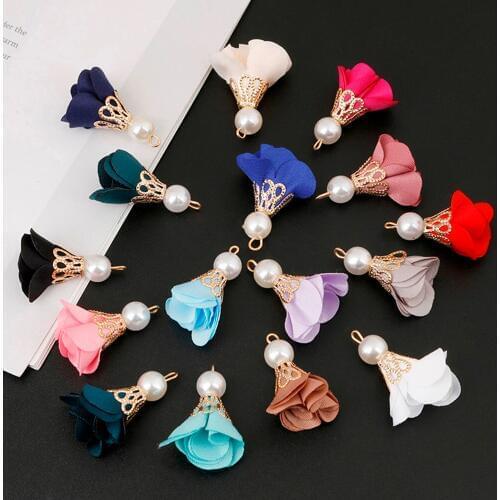 30mm 10pcs/bag Fashion Fabric Satin Flower Beads Cap Tassel Charm for DIY Earring Necklace Bracelet Jewelry Making Findings