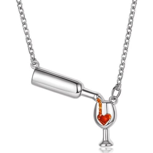 Necklace Womens Love Wine Beer Bottle Cup Pendant Chain Charm Family Friends Party Birthday Xmas Christmas Gift Jewelry Fashion