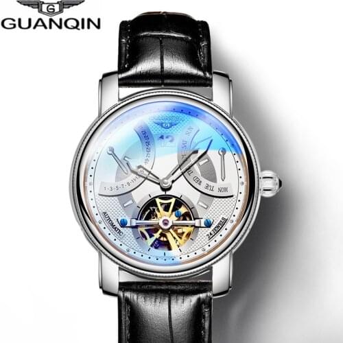 2019 relojes GUANQIN sapphire watch tourbillon automatic mechanical leather wrist men watches calendar swim 50m watch