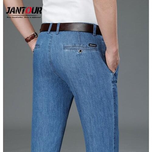 Spring Autumn 100%Cotton Fabric Relaxed Straight-Leg Fit Brand Jeans Men Casual Classic Denim Pants Trousers Male 28-40 42