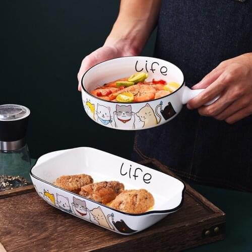 Ceramic baked rice baking tray with handle creative household Nordic handle breakfast bowl soup bowl salad bowl tableware