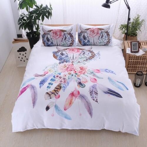 3Piece Dreamcatcher flower Duvet Cover Set Bedding Sets Queen Size Bedding Set feather Pillow case Bull head Home textiles 3D