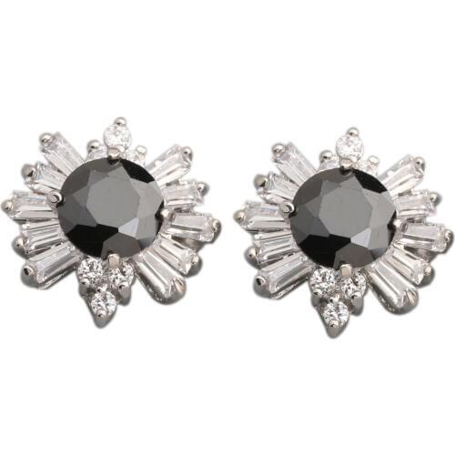Handsome Black Stone 8*8mm Semi-precious Silver Cool For Womens Stud Earrings ED0725