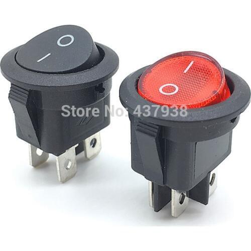 5pcs KCD1 224N Round Rocker Switch With Light 4 Pin 6A 250V/10A 125VAC Boat Switch Snap-in SPST ON OFF Rocker 2 Position Switch