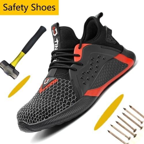 Lightweight Steel Toe Shoes Summer Breathable Work Shoes Industrial Safety Shoes Men Athletic Sneaker Cushioning Hiking Shoes