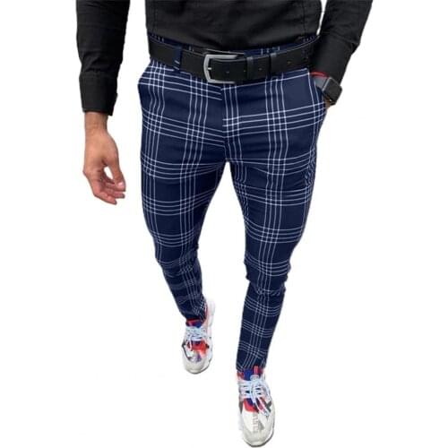 Summer Fashion Business Pants Plaid Button Fly Men Slim- Fit Mid Rise Trousers for Dating Casual Pants Mens Clothing 2021