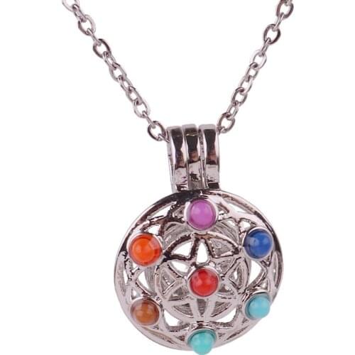 10pcs Copper stars Chakra Stones Beads Cage Essential Oil Diffuser Perfume Pearl Cage Locket necklace stainless steel chains