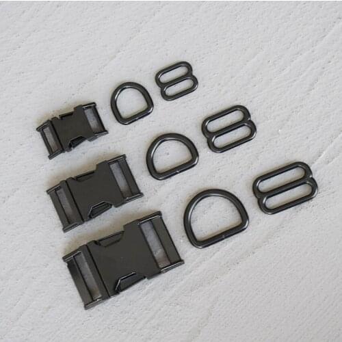 20 Sets 15/20/25mm Metal Black D Ring Belt Straps Slider Side Release Buckle Spring Hook For Dog Leash Collar Accessories