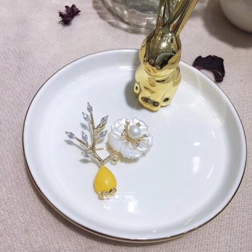 Fashion Jewelry Gold Color CZ with Yellow Stone Zircon Crystal Brooch Pins for Women