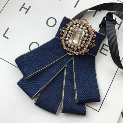 Korean Version High-end Retro Palace Style Rhinestones Pearl Bow Tie Mens Womens Banquet Accessories Handmade Fabric Jewelry