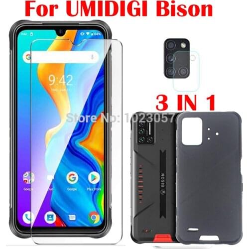 3-in-1 Soft Case + Camera Tempered Glass On UMIDIGI BISON IP68/IP69K 6.3 ScreenProtector Glass For UMIDIGI BISON GT 2.5D Glass