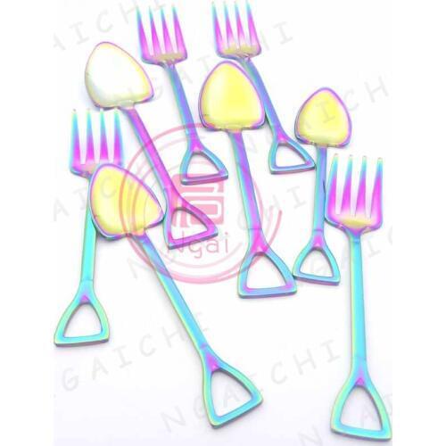 Stainless Steel Fork Scoop Rainbow Dessert Tools Coffee Scoops Tea Set Dinnerware Set Ice-cream Shovel Fruit Fork Tableware Set