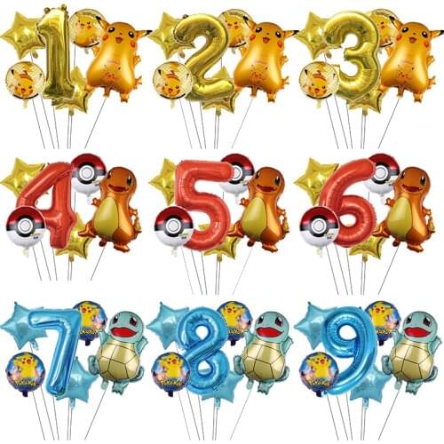 6Pcs Pokemon Pikachu Foil Balloons Set Charmander Balloon Birthday Party Decoration Baby Shower Kids Toy Air Globos Supplies
