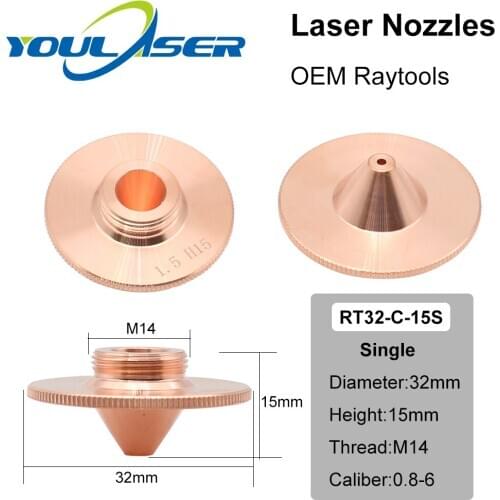 Raytools C Type TQ Nozzles Dia.32 H15 Single Layer Chrome-Plated Double Layers Caliber 0.8-5.0mm for Cutting Head