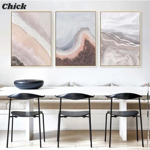 Nordic Abstract Sea river beach Wall Art Canvas Painting pink Retro Poster Print Wall Picture for Living Room dinner room Decor