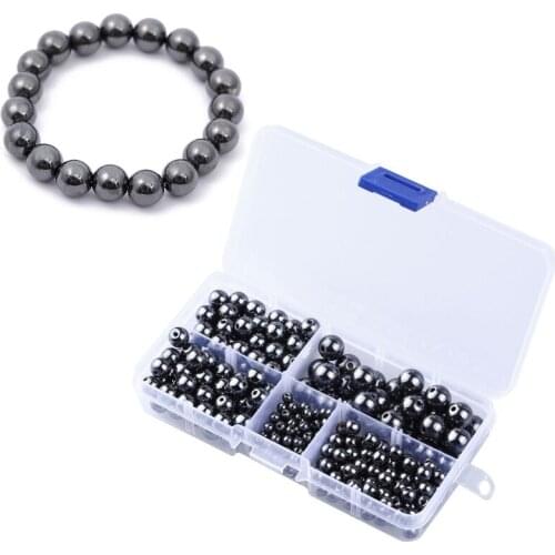 Black Hematite Gemstone Loose Beads Nonmagnetic Round Stone Mala Beads Value Box Set 300Pcs Per Box for Jewelry Making