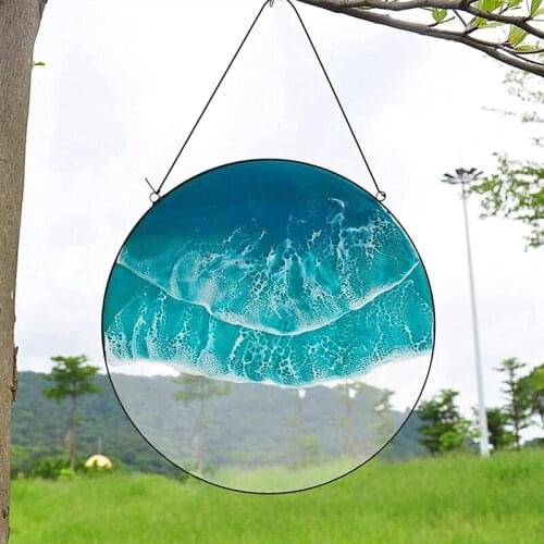 NHBR Oceans Wave Stained Suncatcher Window Hangings Decor Windows Decor Pendant Windows Panel Ornament for Home Decor