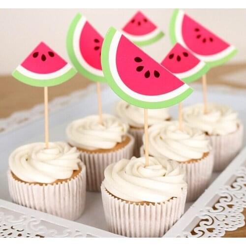 New 20pcs Cartoon Watermelon Cake Topper Baby Birthday Cake Decorations 1st Watermelon Theme Party Favors Cupcake Supplies