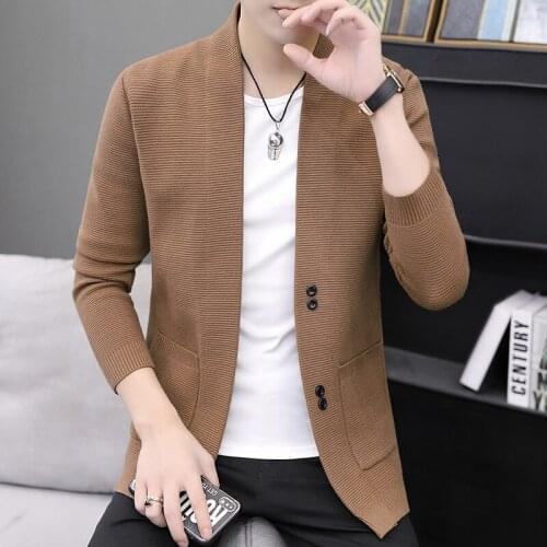 2021 Autumn Korean Slim Fit Mens Single-breasted Sweaters Mens Cardigan Knitted Sweatercoats Solid Jacket Male M-3XL 8056