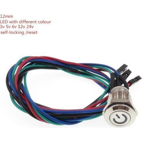 1set 12mm differet type self-locking switch reset switch LED Metal push button switch with led light power symbol and 50cm wire