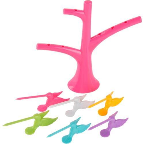 Plastic Tableware Dinnerware Sets Birdie Fruit fork On The Tree Bird Home Kitchen Accessories Toothpick New Year Fashion Crative