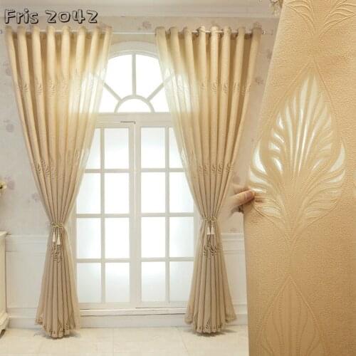 Simple and Modern Yellow Leaf Jacquard Curtains Hollow Light Opaque Curtains for Living Dining Room Bedroom