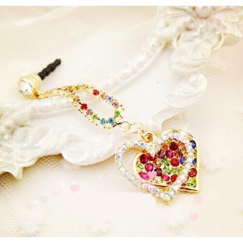Fashion Style Color Diamond Series Heart-shaped Design Mobile Phone Ear Cap Dust Plug For Iphone Samsung 3.5mm Dust Plug