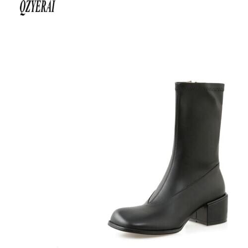 QZYERAI black beige Ankle boots Genuine leather Female boots pointed Womens boots Autumn winter cowhide Women shoes Size 34-43