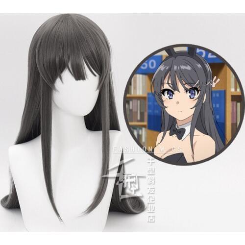 Rascal Does Not Dream Of Bunny Girl Senpai Sakurajima Mai Cosplay Wigs Synthetic Hair Long Straight Gray Hair + free hair net