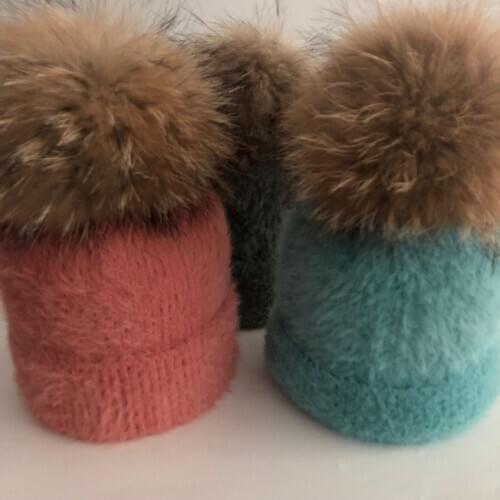 Fashion New Real Fox Fur Mink Pompoms Hats For Women Children Winter Wool Warm Casual Mink Velvet Skullies Beanies Hat For Girls