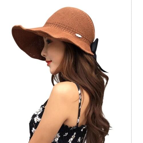 TOTRUST Foldable Summer Sun Hats For Women In Beach Straw Hat Panama Fedora Cap Wide Brim UV Protection Summer Cap for Female