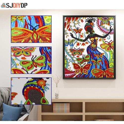 SJDIYDP Diamond Embroidery Painting Special Shaped Diamond Mosaic Dancing Girl Picture Of Rhinestones Culture Cross Stitch Decor