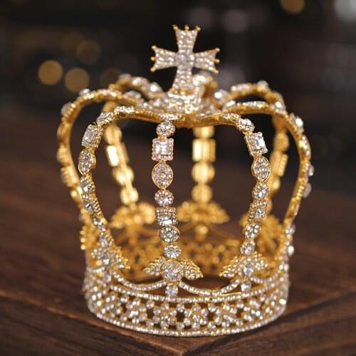 Wedding Hair Accessories For Women Gold Color Crystal Tiaras And Crown Queen King Round Crown Diadems Bridal Hair Jewelry