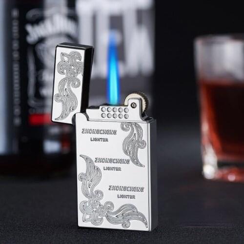 Fine Grinding Wheel Straight Into The Lighter Metal Windproof Blue Flame Inflatable Lighter Briquets Et Accessoires Fumeurs