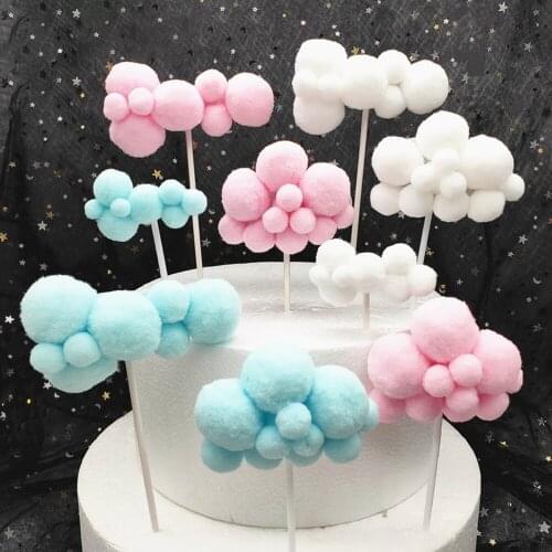 Cake Topper Cloud Fur Ball Insert Cardboy Girl Children Birthday Party Cake Decoration Cupcake Flag
