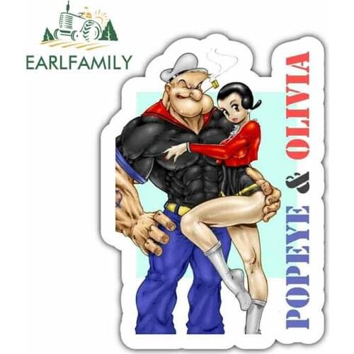 EARLFAMILY 13cm x 9.5cm for Popeye Olive Car Stickers Anime Cartoon Waterproof Sunscreen Vinyl JDM Bumper Trunk Truck Decal