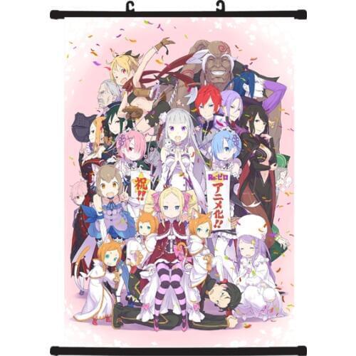 Japan Anime Re Zero kara Hajimeru Isekai Seikatsu Poster Wall Scroll Home Decor Re:Life in a different world from zero rem ram