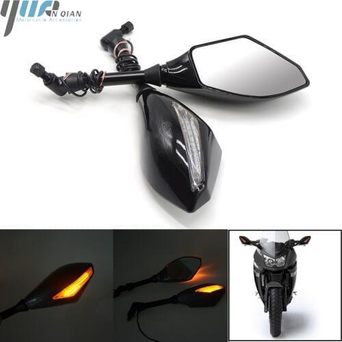 Motorcycle Black/Carbon Fiber LED Turn Signals Rearview Mirrors Fits For Honda Suzuki Yamaha Ducati BMW Street Scooter Bikes