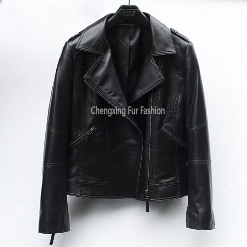 CX-L-08B Orange Genuine Leather Jackets Women Classic Motor Biker Jackets Spring Autumn Lady Basic Coat