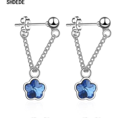 SHDEDE Flower Drop Earrings For Women Embellished With Crystals From Swarovski Ear Pendant Korean Wedding Party Jewelry -X609